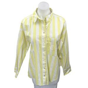 MNG Womens Yellow White Striped Pocket Long Sleeve Button Down Shirt Top Size 8